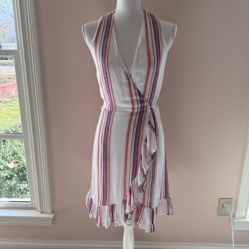 Rails Madison Wrap Dress Jewel Stripe Linen Blend Size XS - Picture 2 of 8